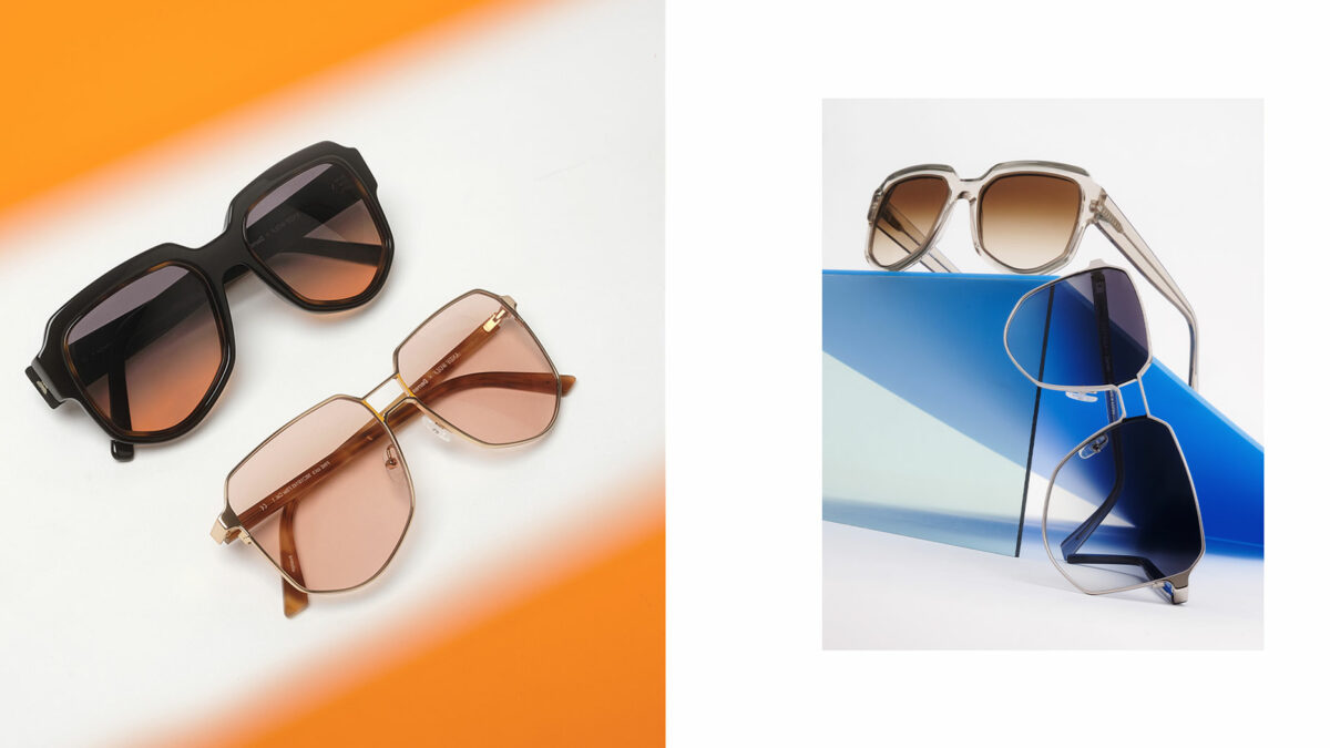 A Still-life foto of our Sunglasses Coarse in color A & B on the left, A Still-life foto of our Sunglasses Fine in color A & B on the right